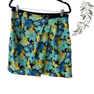 J. Crew Factory Silk Green and Blue Floral Printed Skirt Size 12